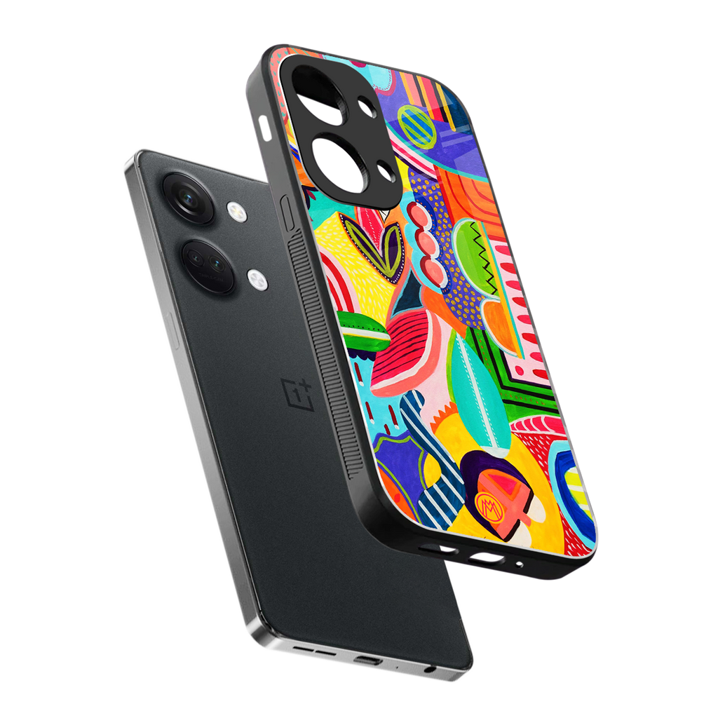 retro abstract back phone cover | glass case for oneplus nord 3