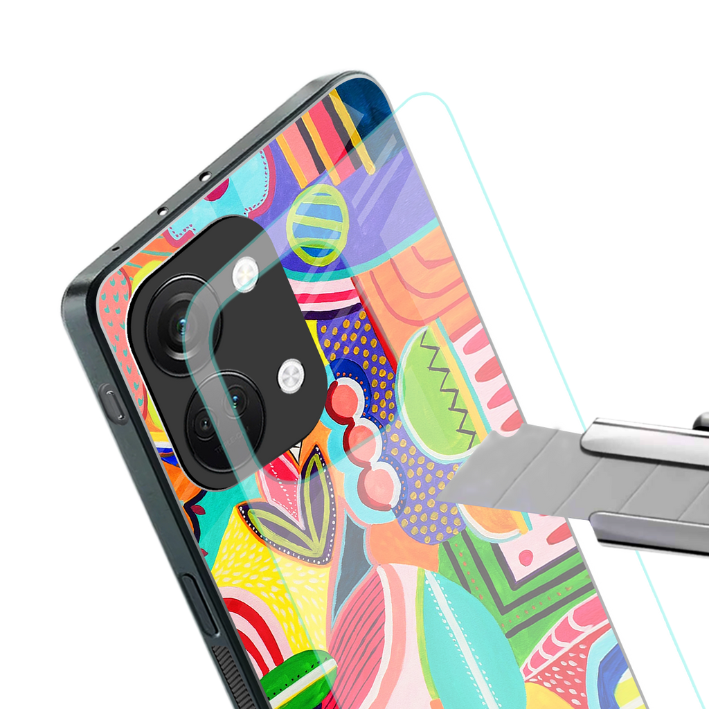 retro abstract back phone cover | glass case for oneplus nord 3