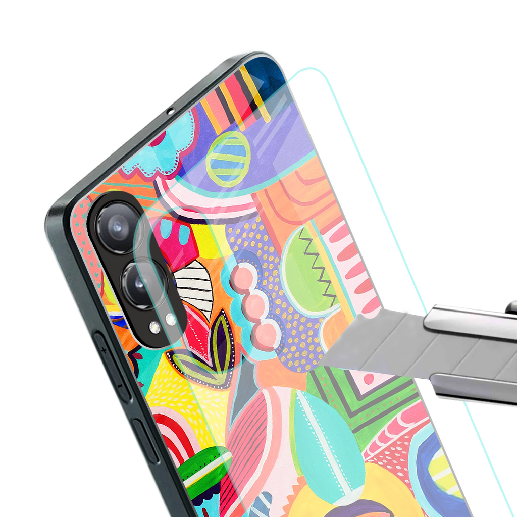 retro abstract back phone cover | glass case for oneplus nord ce 4 lite