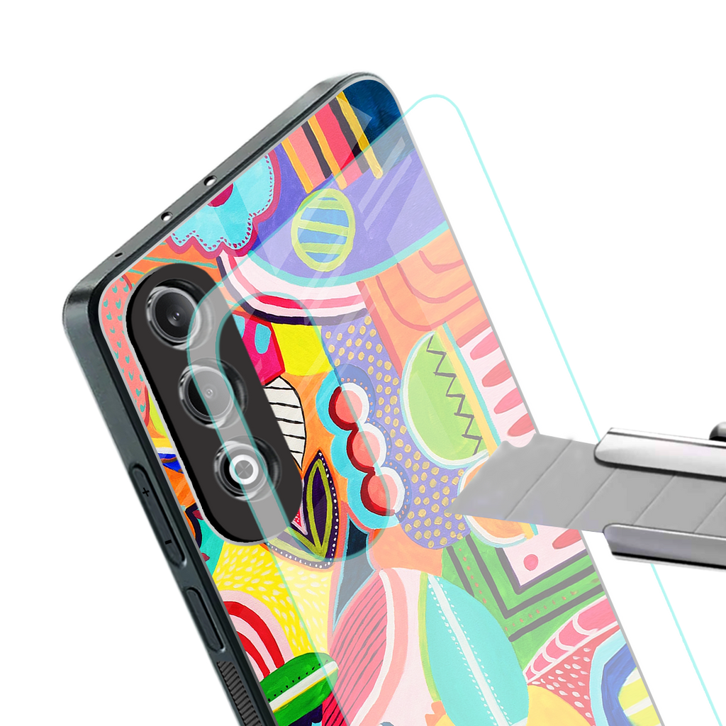 retro abstract back phone cover | glass case for oneplus nord ce 4