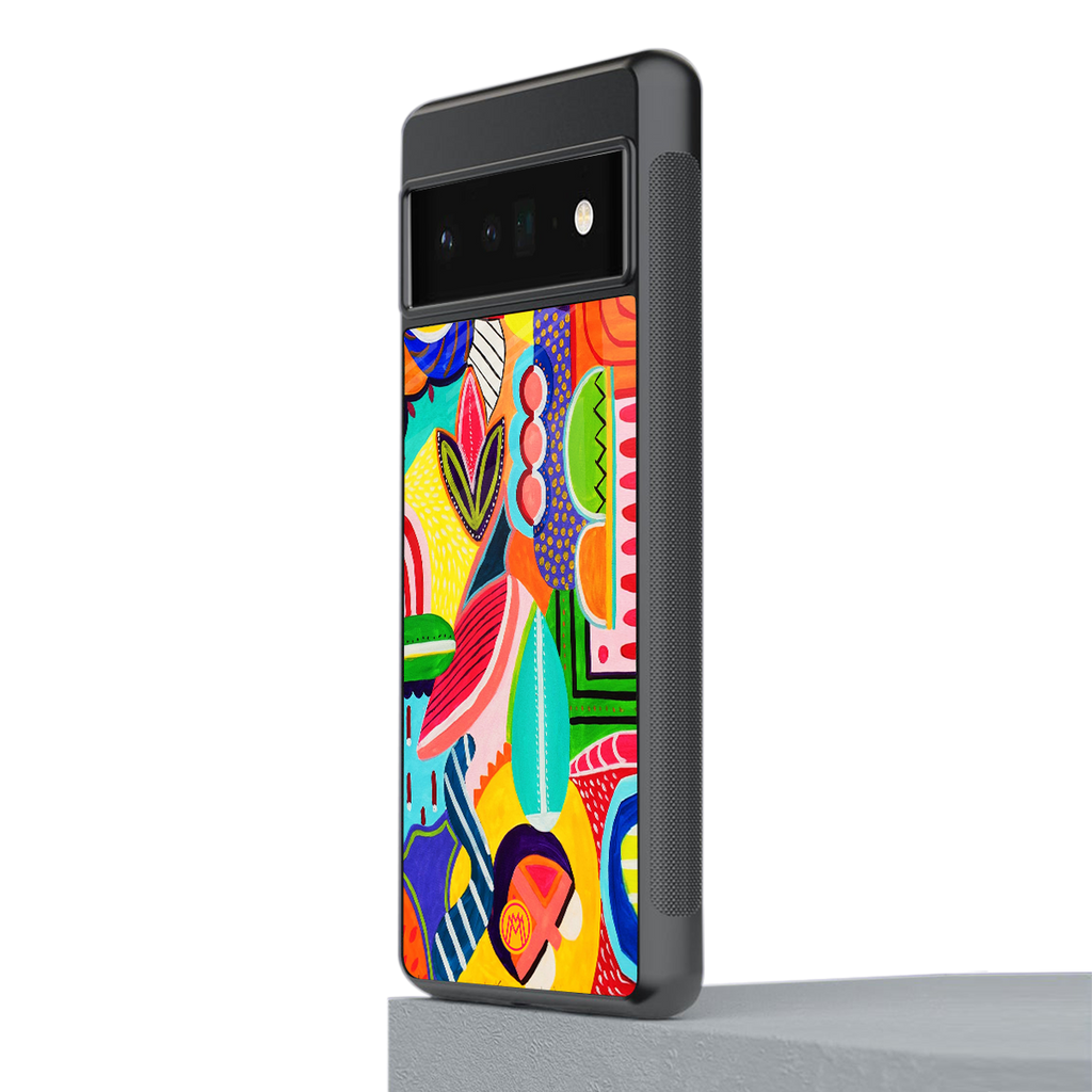 retro abstract back phone cover | glass case for google pixel 6 pro