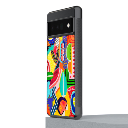 retro abstract back phone cover | glass case for google pixel 6 pro