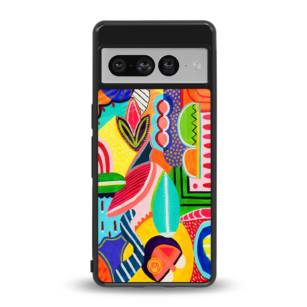 retro abstract back phone cover | glass case for google pixel 7 pro