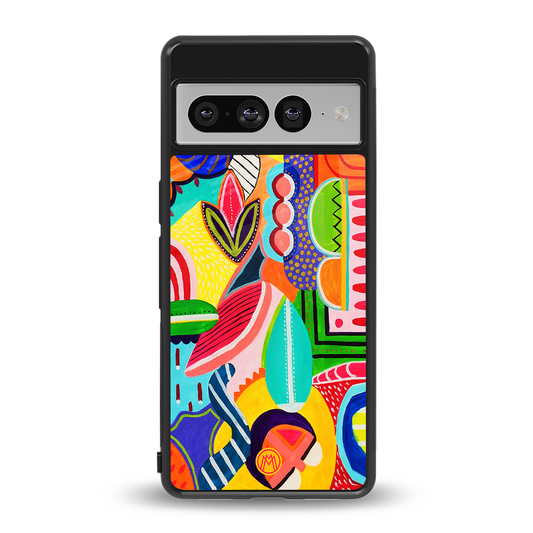 retro abstract back phone cover | glass case for google pixel 7 pro