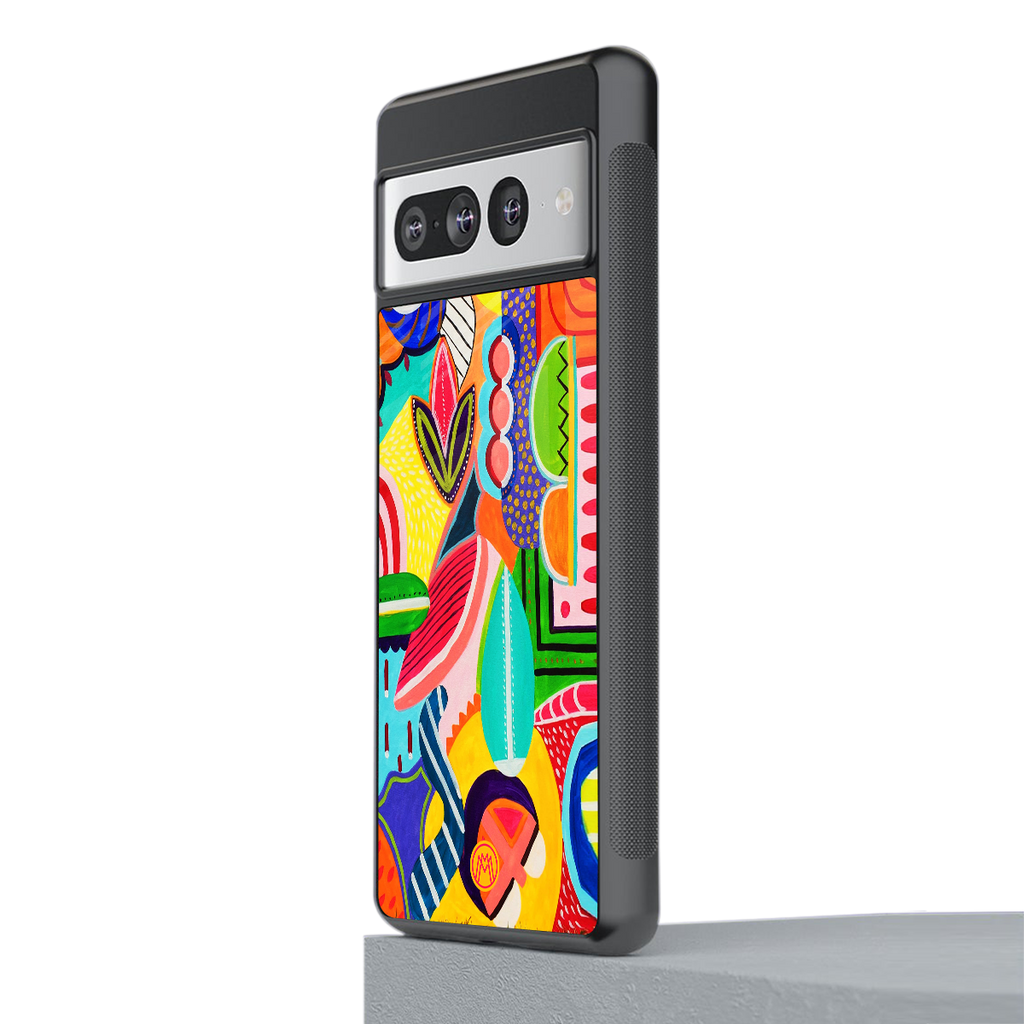 retro abstract back phone cover | glass case for google pixel 7 pro