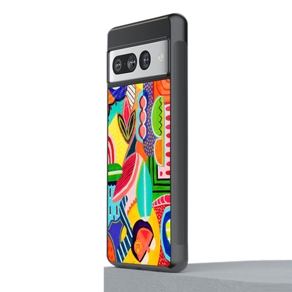 retro abstract back phone cover | glass case for google pixel 7 pro