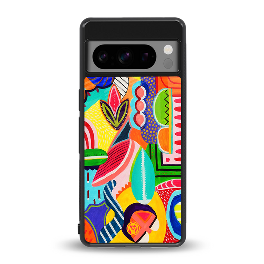 retro abstract back phone cover | glass case for google pixel 8 pro