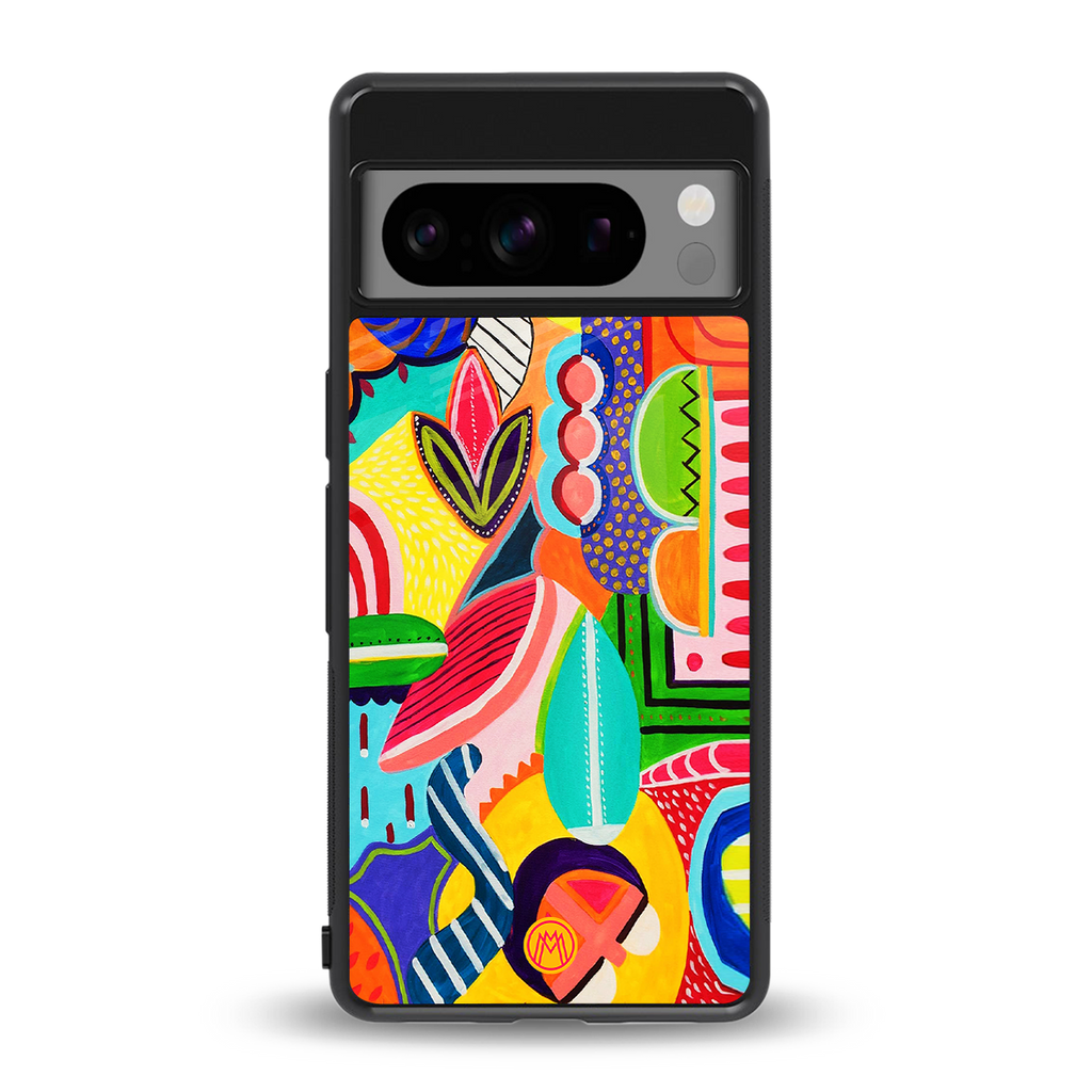 retro abstract back phone cover | glass case for google pixel 8 pro