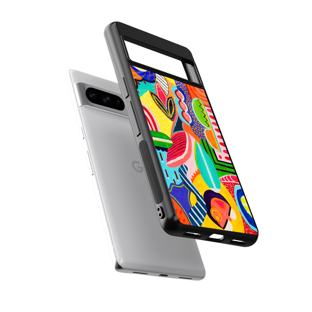 retro abstract back phone cover | glass case for google pixel 8 pro