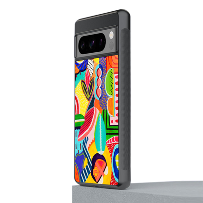 retro abstract back phone cover | glass case for google pixel 8 pro