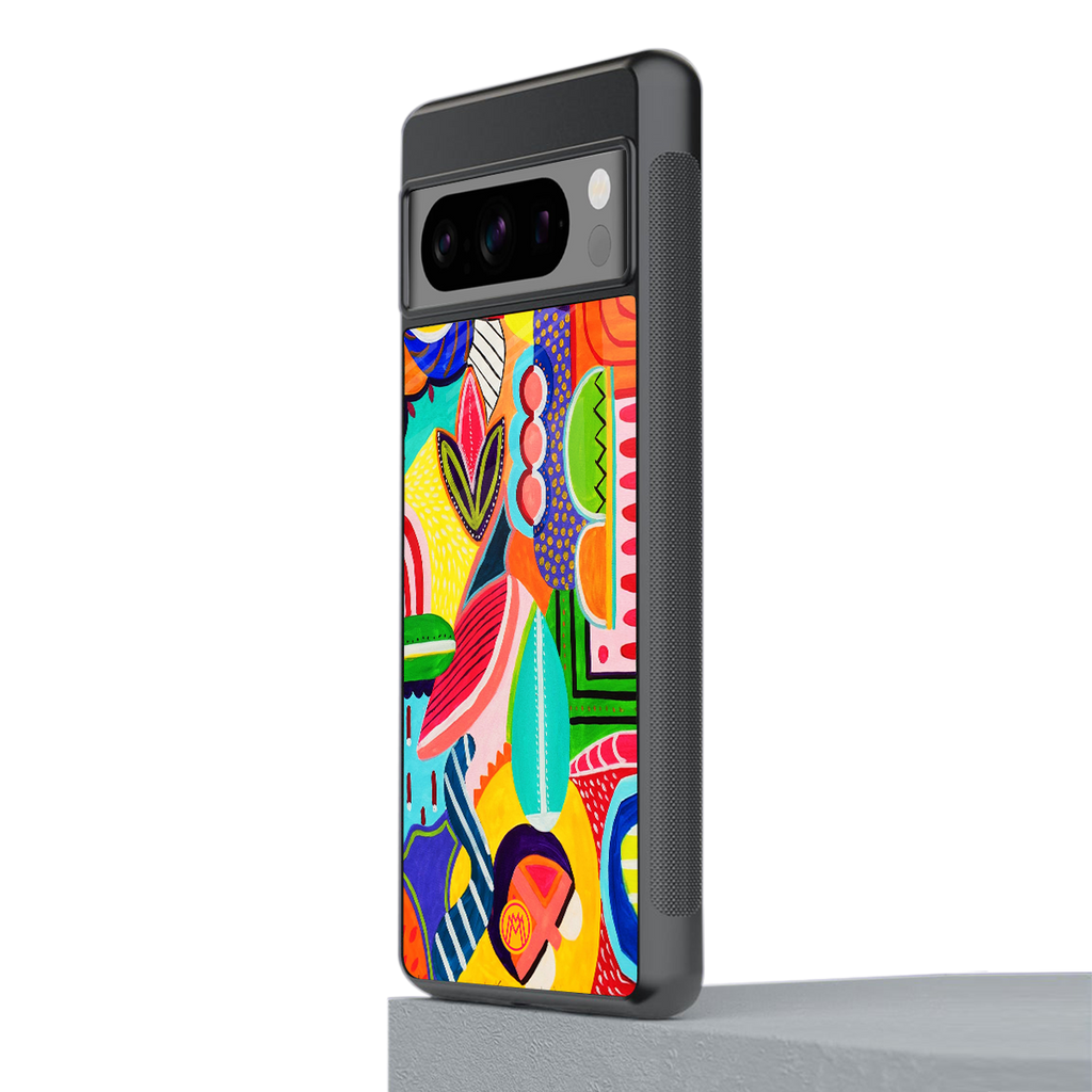 retro abstract back phone cover | glass case for google pixel 8 pro
