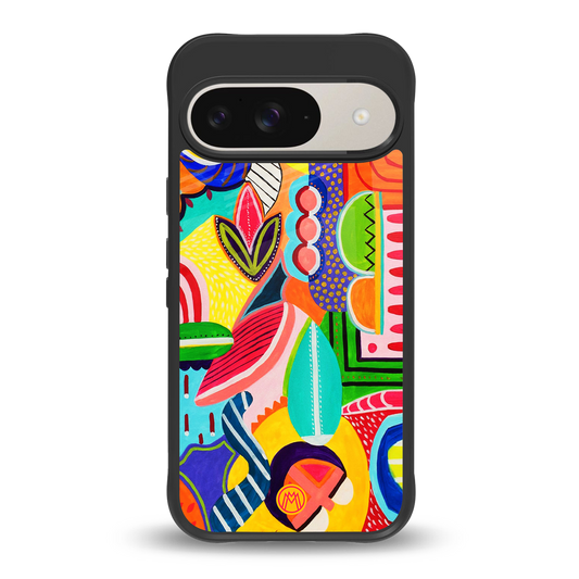 retro abstract back phone cover | glass case for google pixel 9