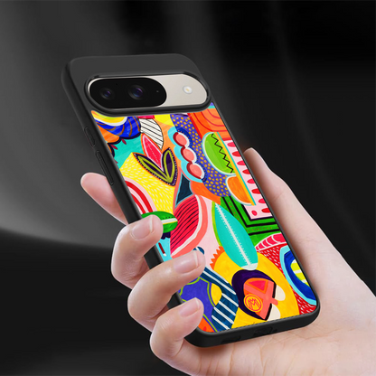 retro abstract back phone cover | glass case for google pixel 9