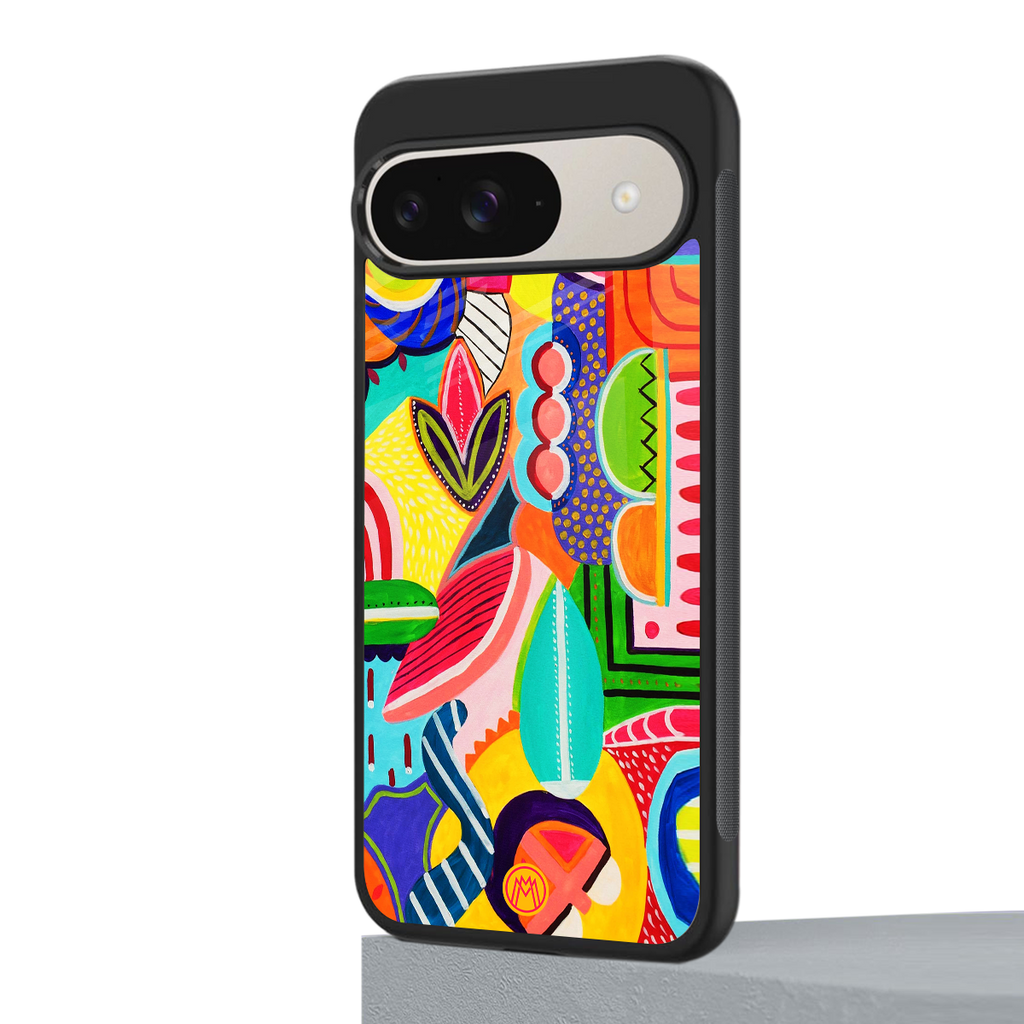 retro abstract back phone cover | glass case for google pixel 9