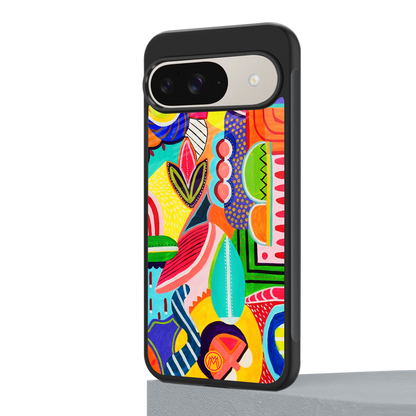 retro abstract back phone cover | glass case for google pixel 9