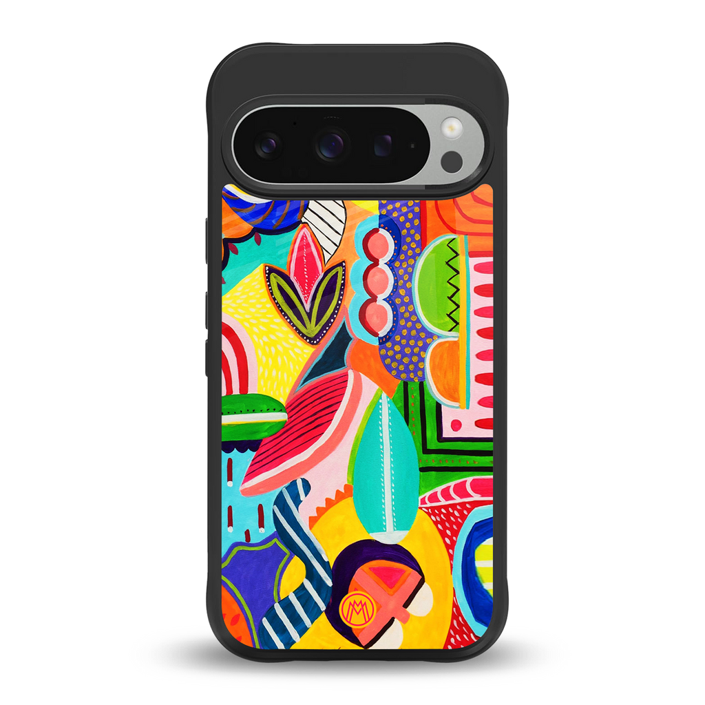 retro abstract back phone cover | glass case for google pixel 9 pro