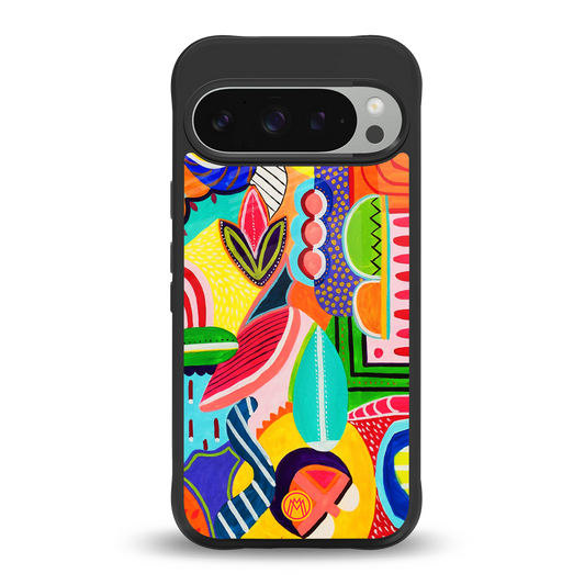 retro abstract back phone cover | glass case for google pixel 9 pro xl