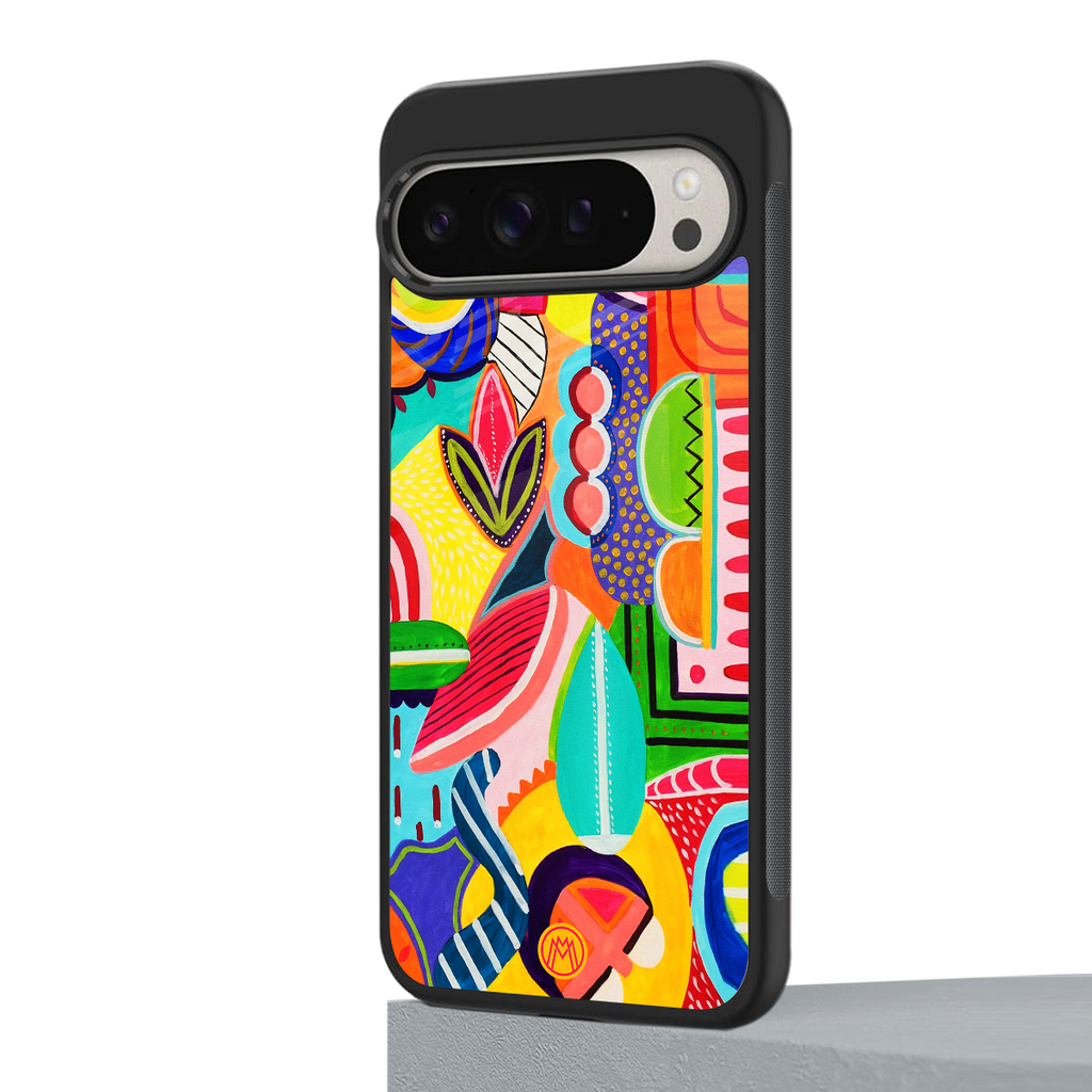 retro abstract back phone cover | glass case for google pixel 9 pro
