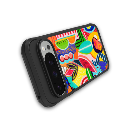 retro abstract back phone cover | glass case for google pixel 9 pro xl