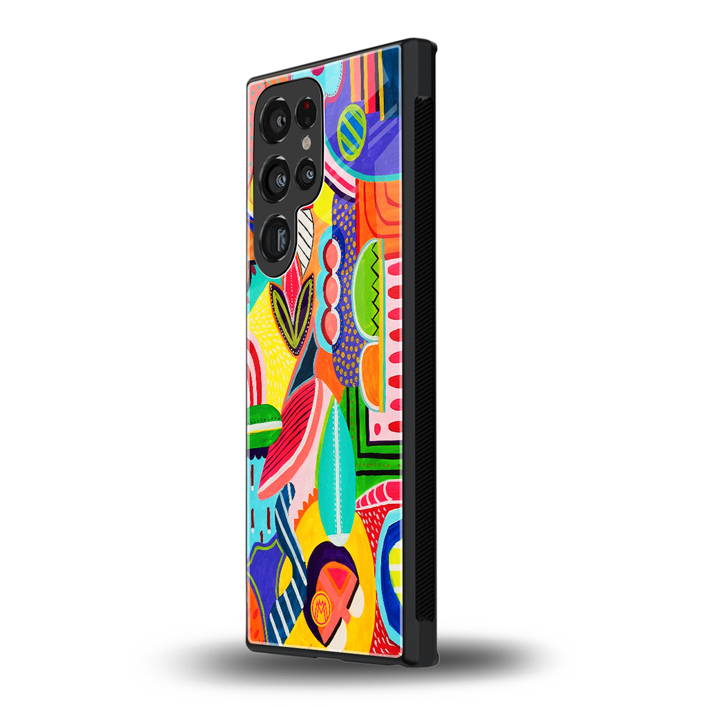 retro abstract back phone cover | glass case for samsung galaxy s23 ultra