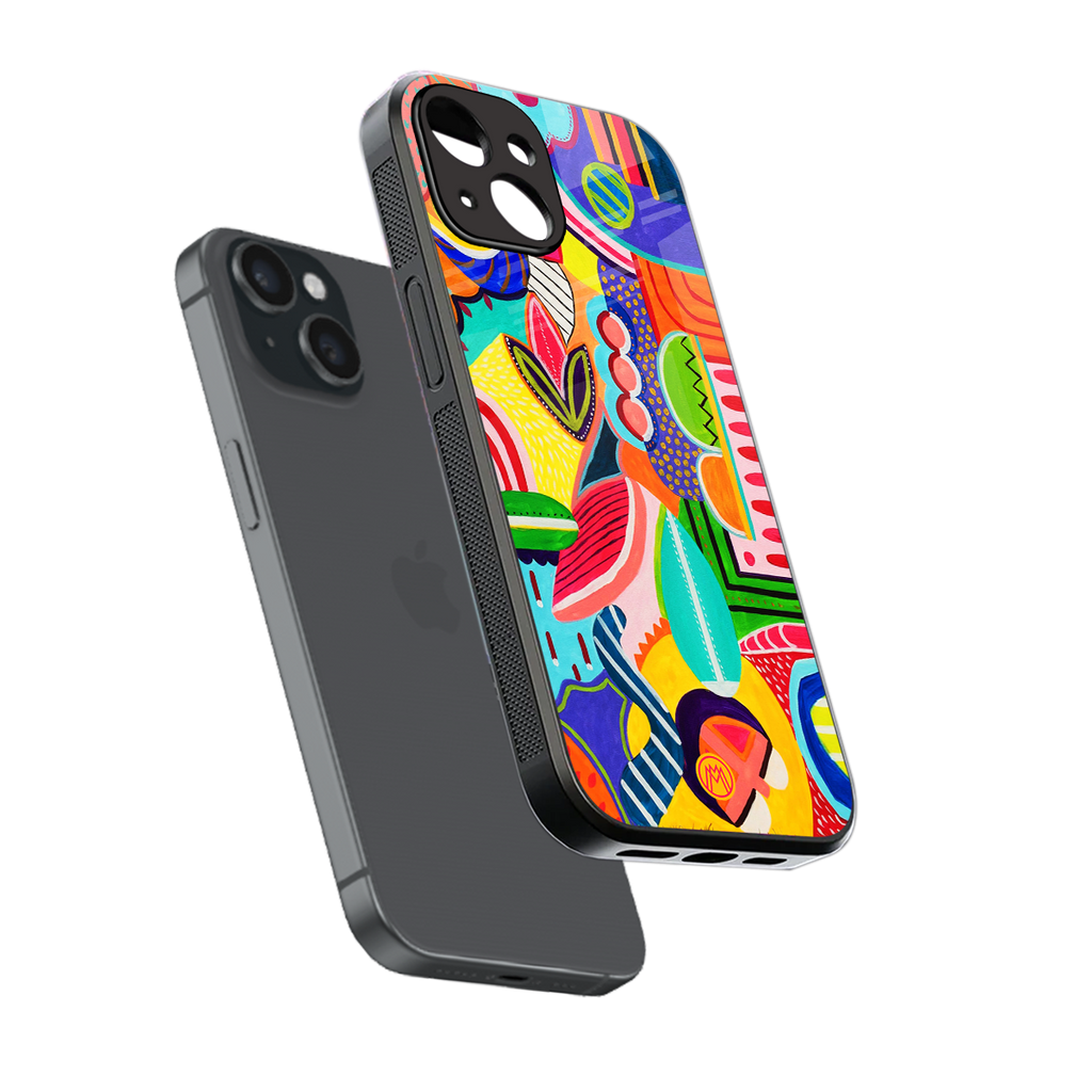 retro abstract back phone cover | glass case for iphone 15