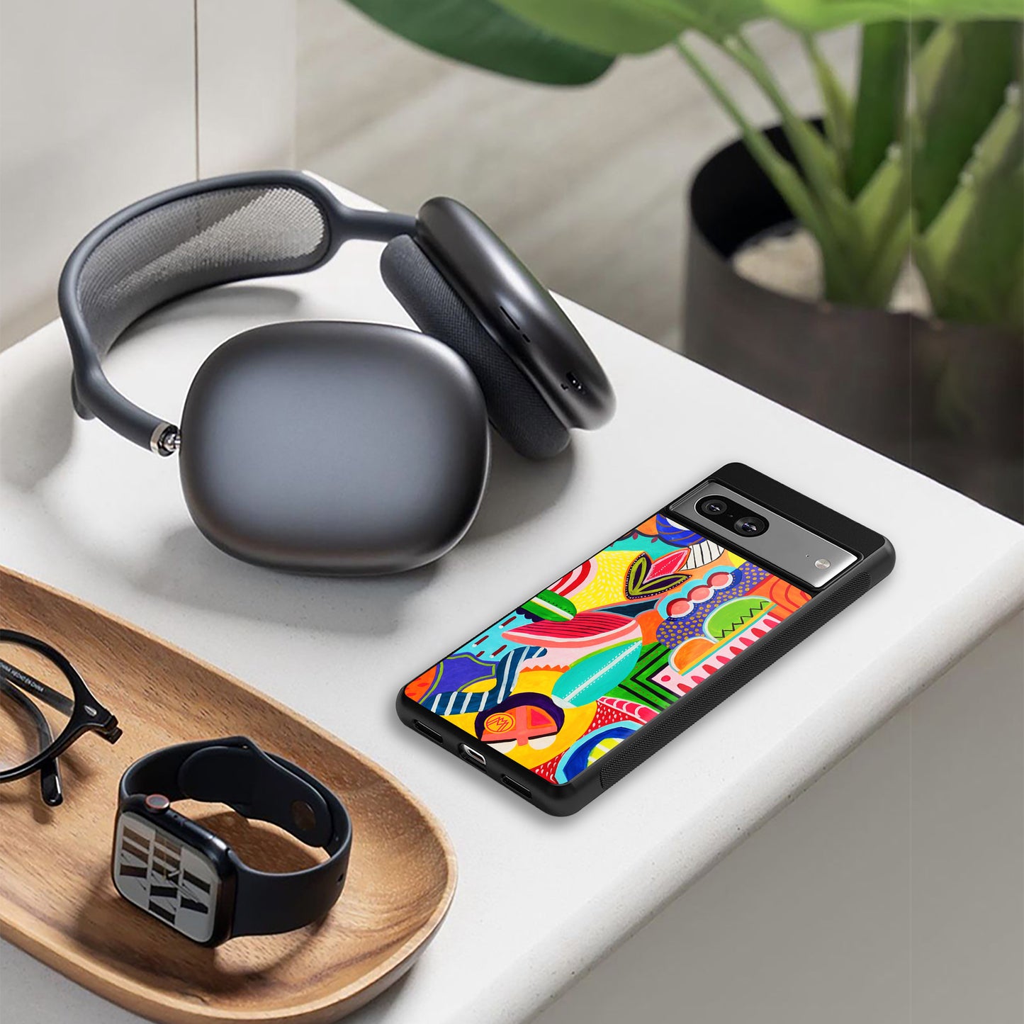 retro abstract back phone cover | glass case for iphone 16 pro