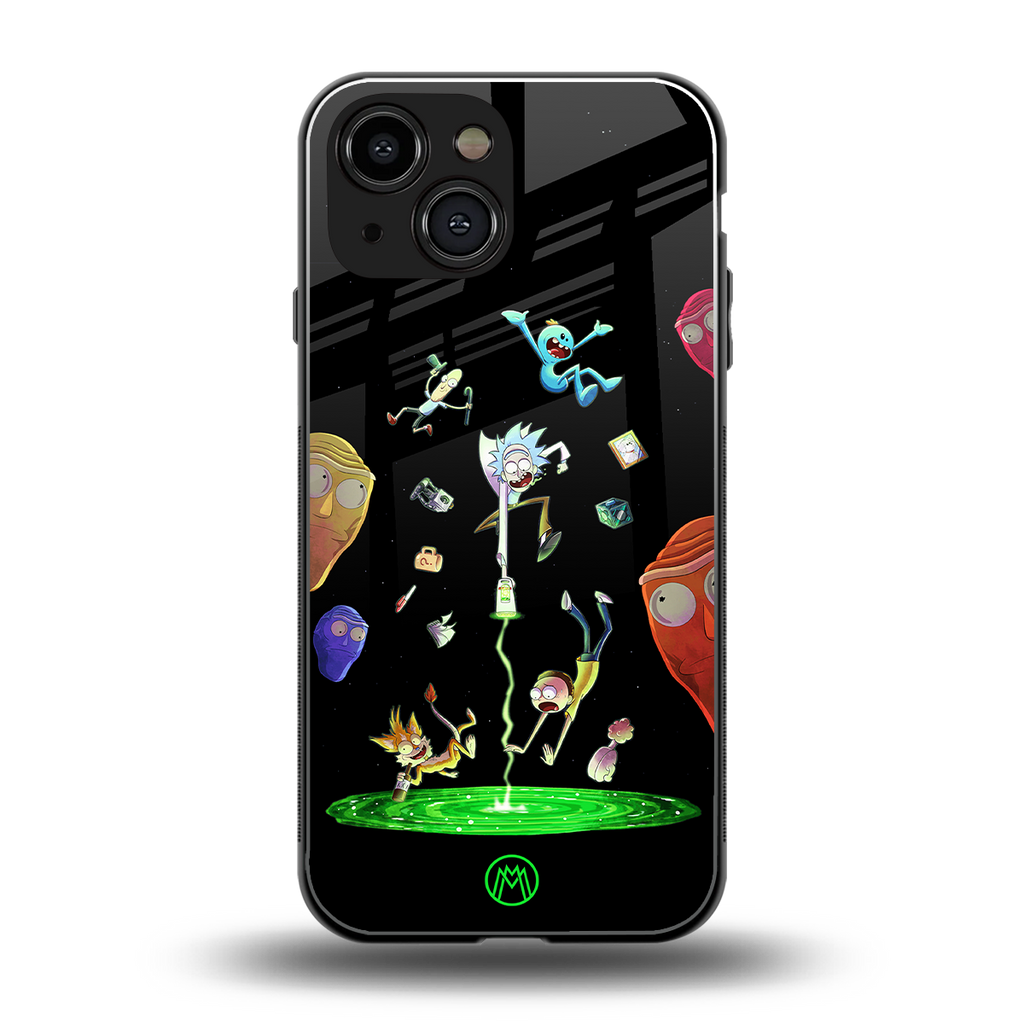 rick and morty amoled back phone cover | glass case for iphone 13 mini