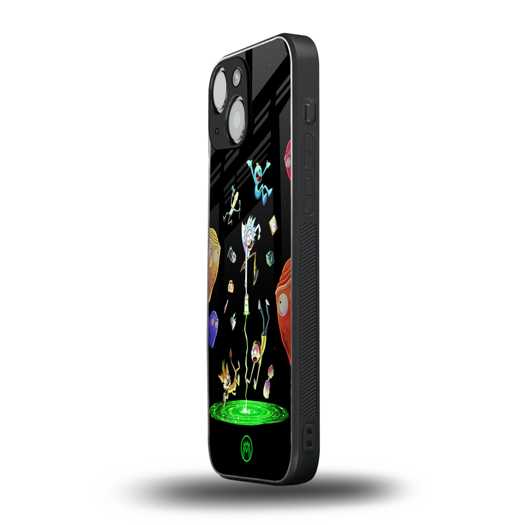 rick and morty amoled back phone cover | glass case for iphone 13 mini