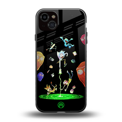 rick and morty amoled back phone cover | glass case for iphone 15 plus
