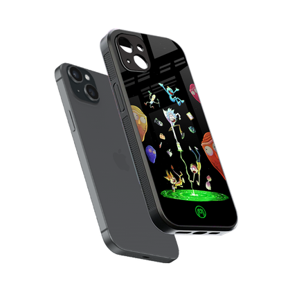 rick and morty amoled back phone cover | glass case for iphone 15 plus