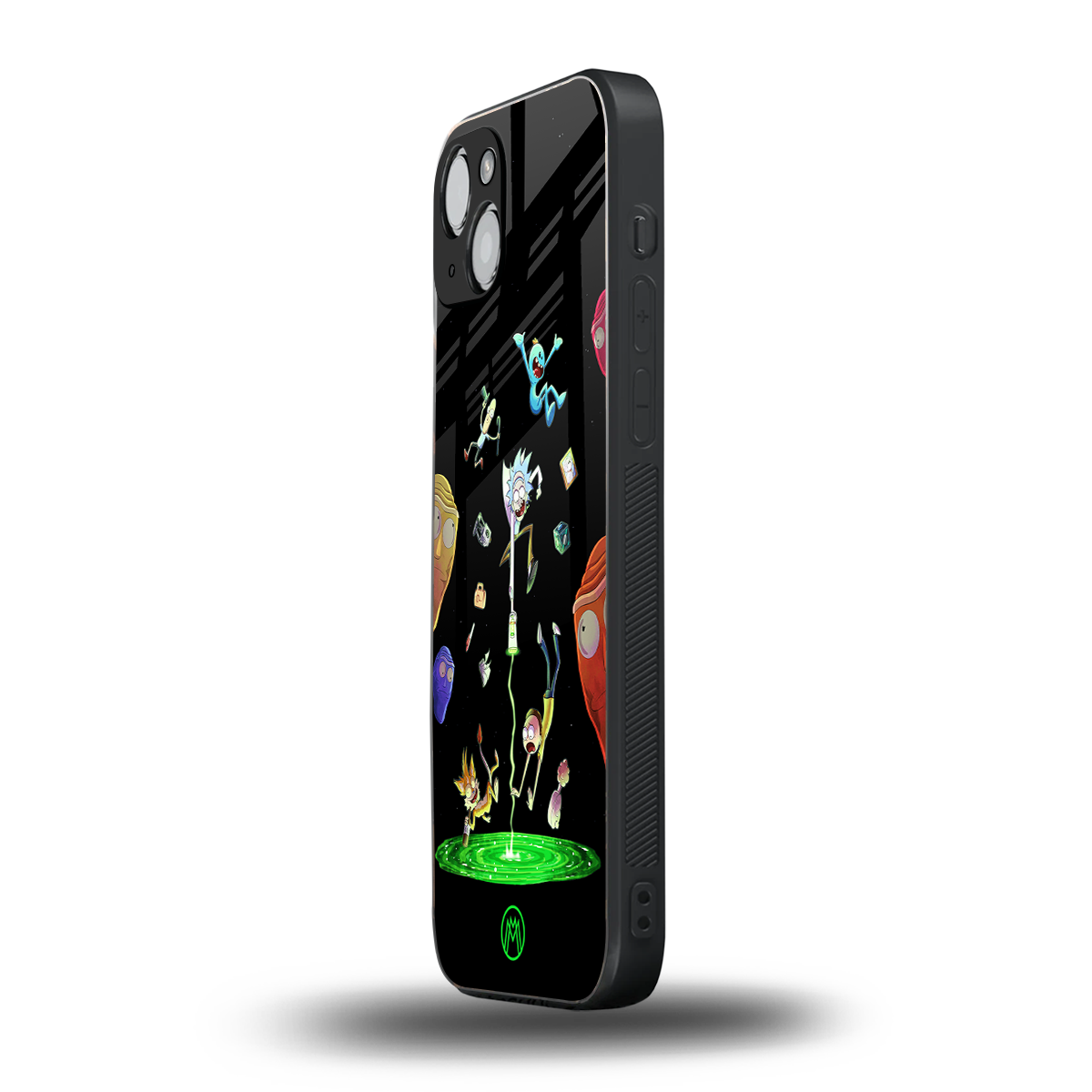 rick and morty amoled back phone cover | glass case for iphone 15 plus