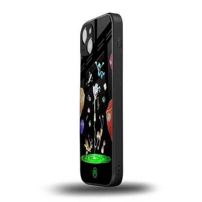 rick and morty amoled back phone cover | glass case for iphone 15 plus