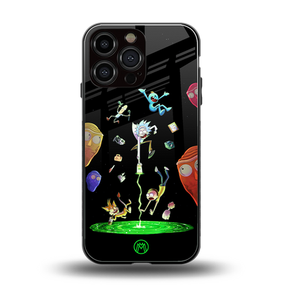 rick and morty amoled back phone cover | glass case for iphone 14 pro max
