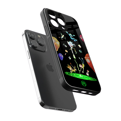 rick and morty amoled back phone cover | glass case for iphone 15 pro max