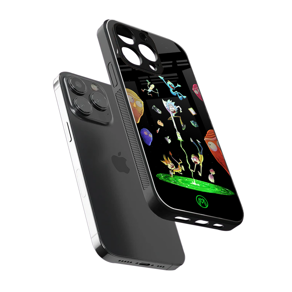 rick and morty amoled back phone cover | glass case for iphone 14 pro max