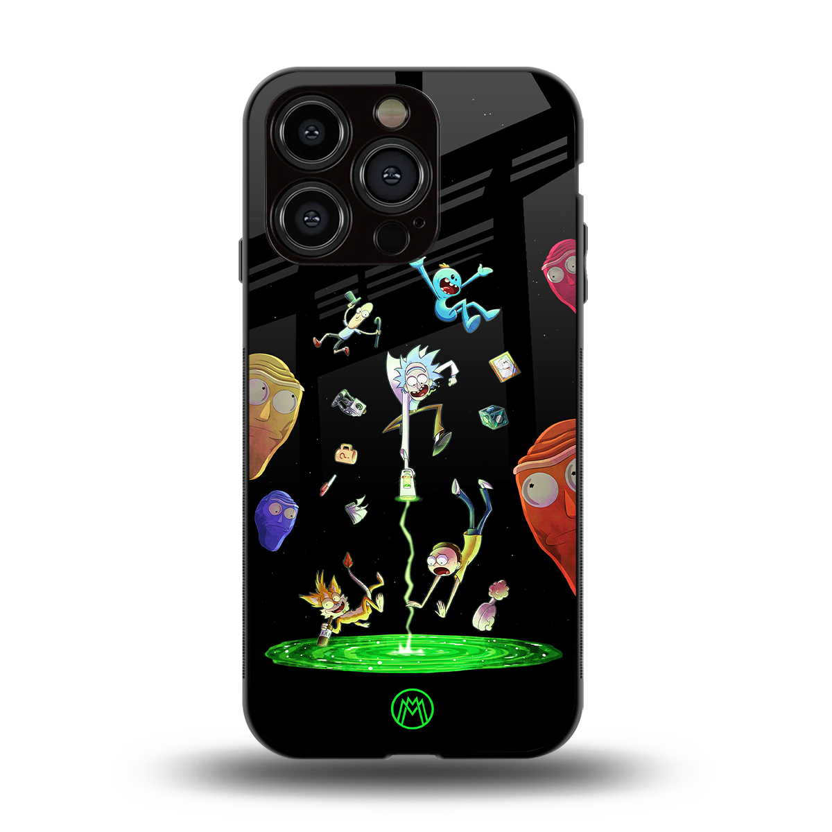 rick and morty amoled back phone cover | glass case for iphone 15 pro