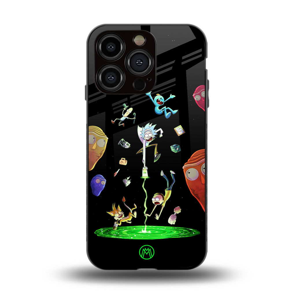 rick and morty amoled back phone cover | glass case for iphone 14 pro