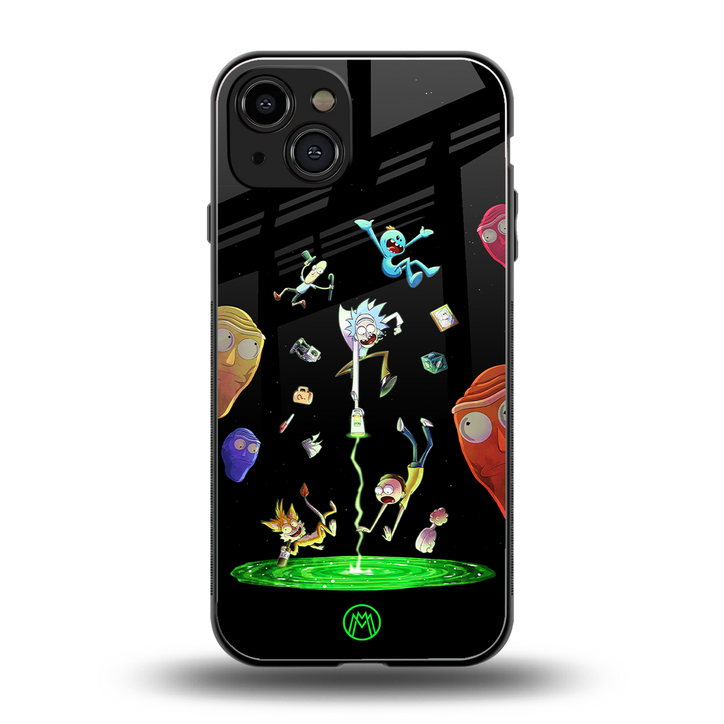 rick and morty amoled back phone cover | glass case for iphone 15
