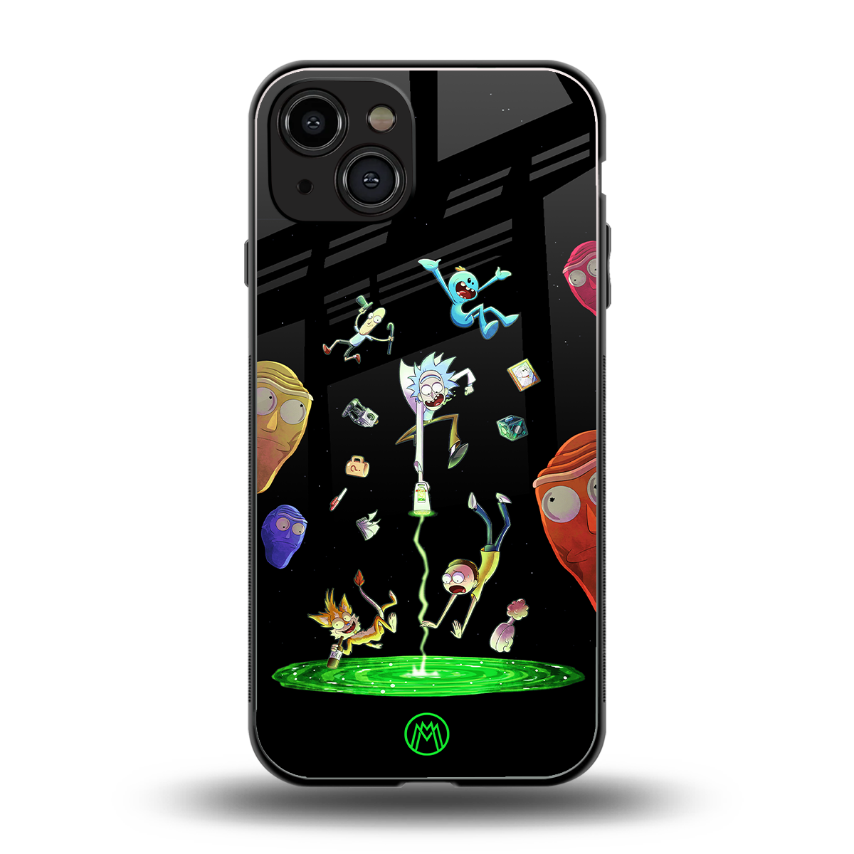 rick and morty amoled back phone cover | glass case for iphone 15