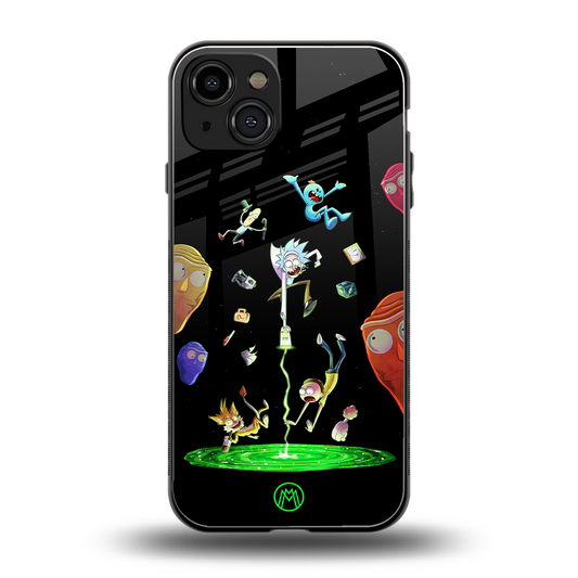 rick and morty amoled back phone cover | glass case for iphone 15