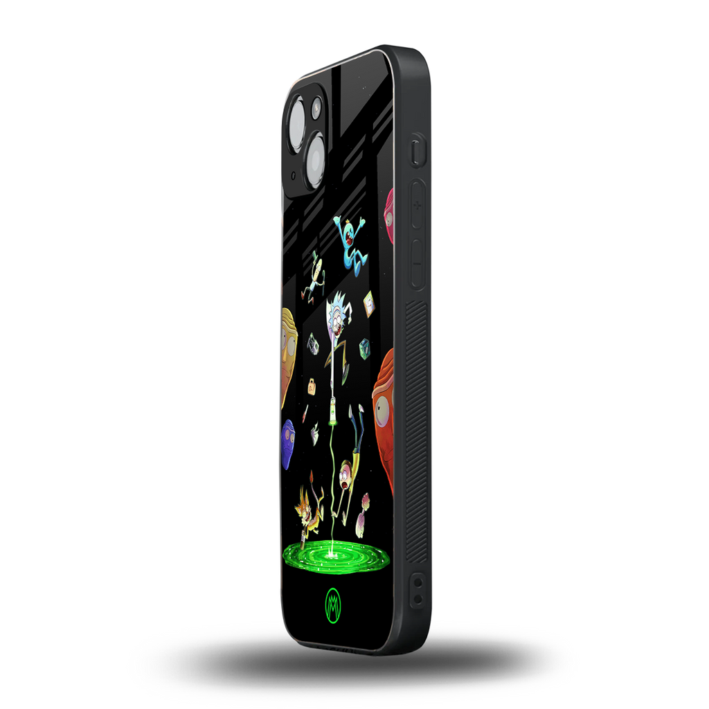 rick and morty amoled back phone cover | glass case for iphone 15