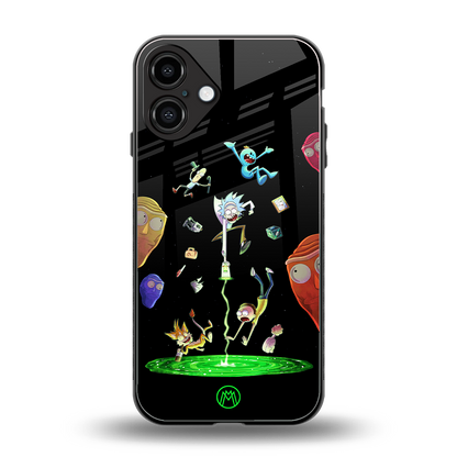 rick and morty amoled back phone cover | glass case for iphone 16 plus