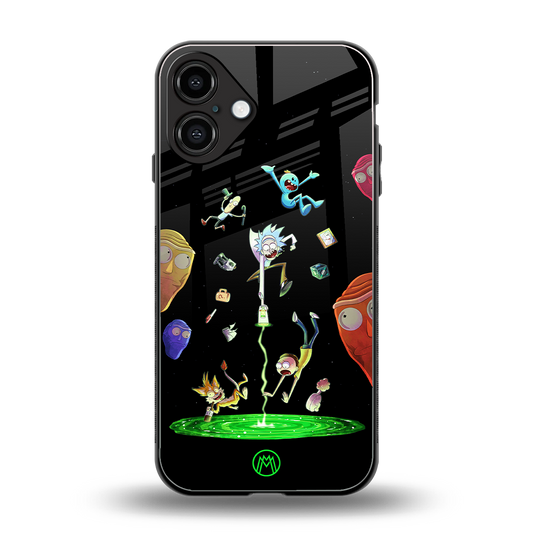 rick and morty amoled back phone cover | glass case for iphone 16 plus
