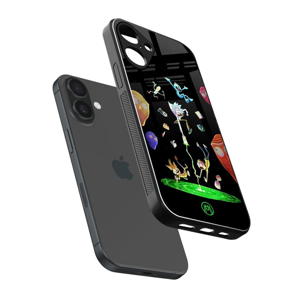 rick and morty amoled back phone cover | glass case for iphone 16 plus