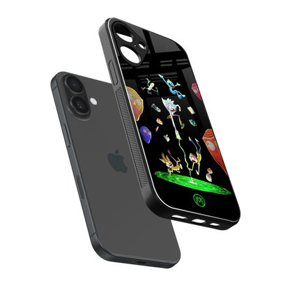 rick and morty amoled back phone cover | glass case for iphone 16 plus