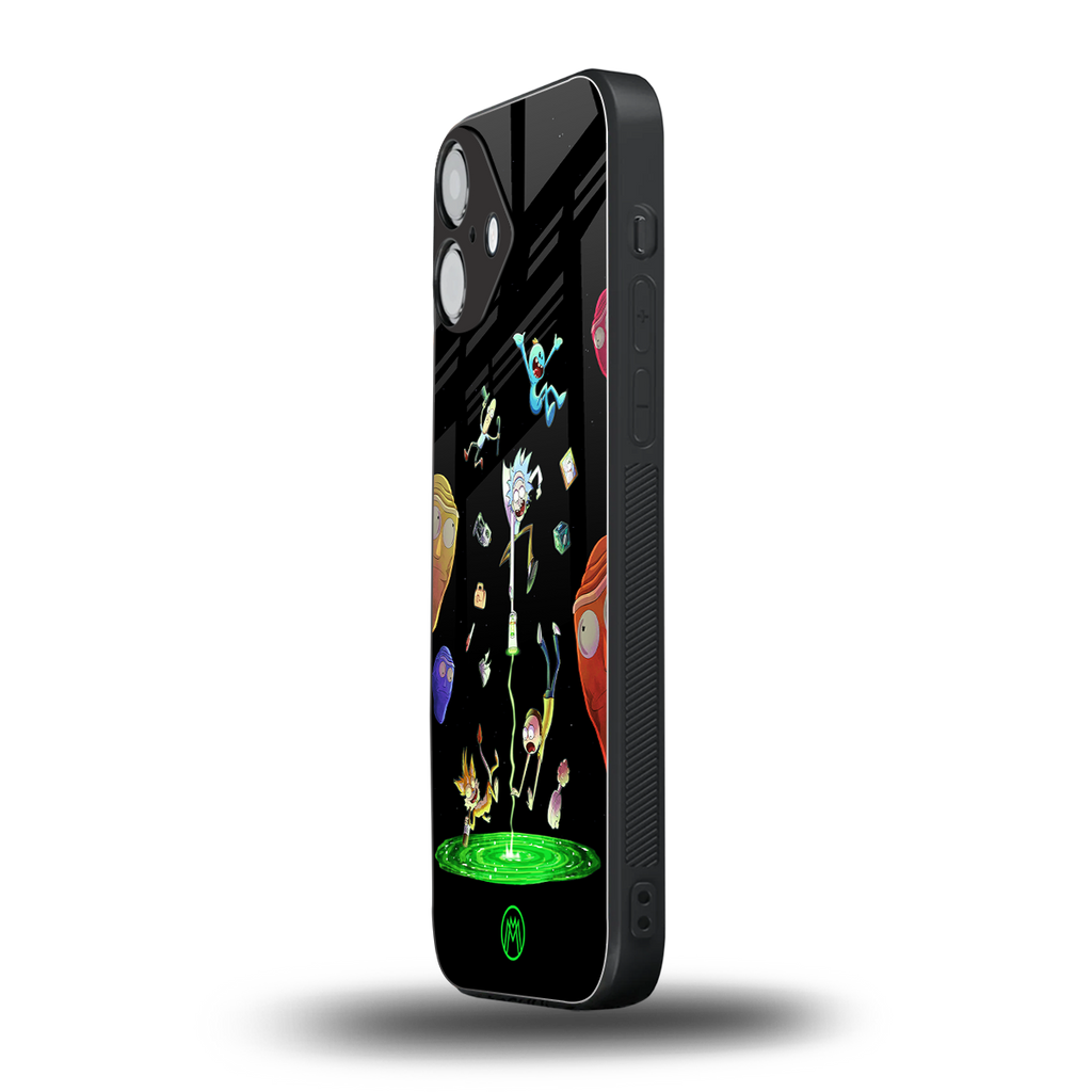 rick and morty amoled back phone cover | glass case for iphone 16 plus
