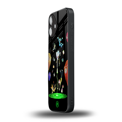 rick and morty amoled back phone cover | glass case for iphone 16 plus