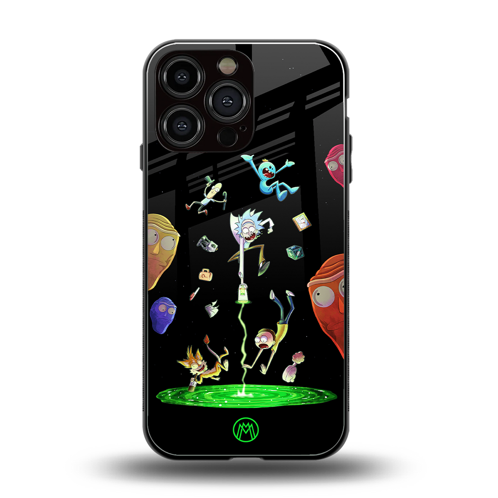 rick and morty amoled back phone cover | glass case for iphone 16 pro max