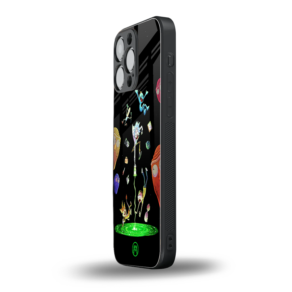 rick and morty amoled back phone cover | glass case for iphone 16 pro max
