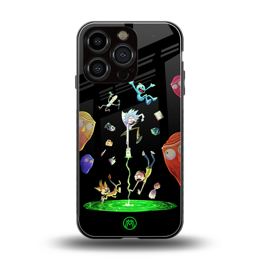 rick and morty amoled back phone cover | glass case for iphone 16 pro